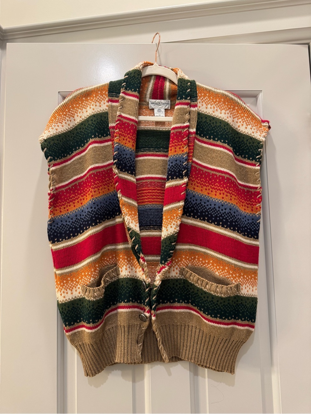 Striped Multicolor Shawl Collar Knit Sweater Vest - Women